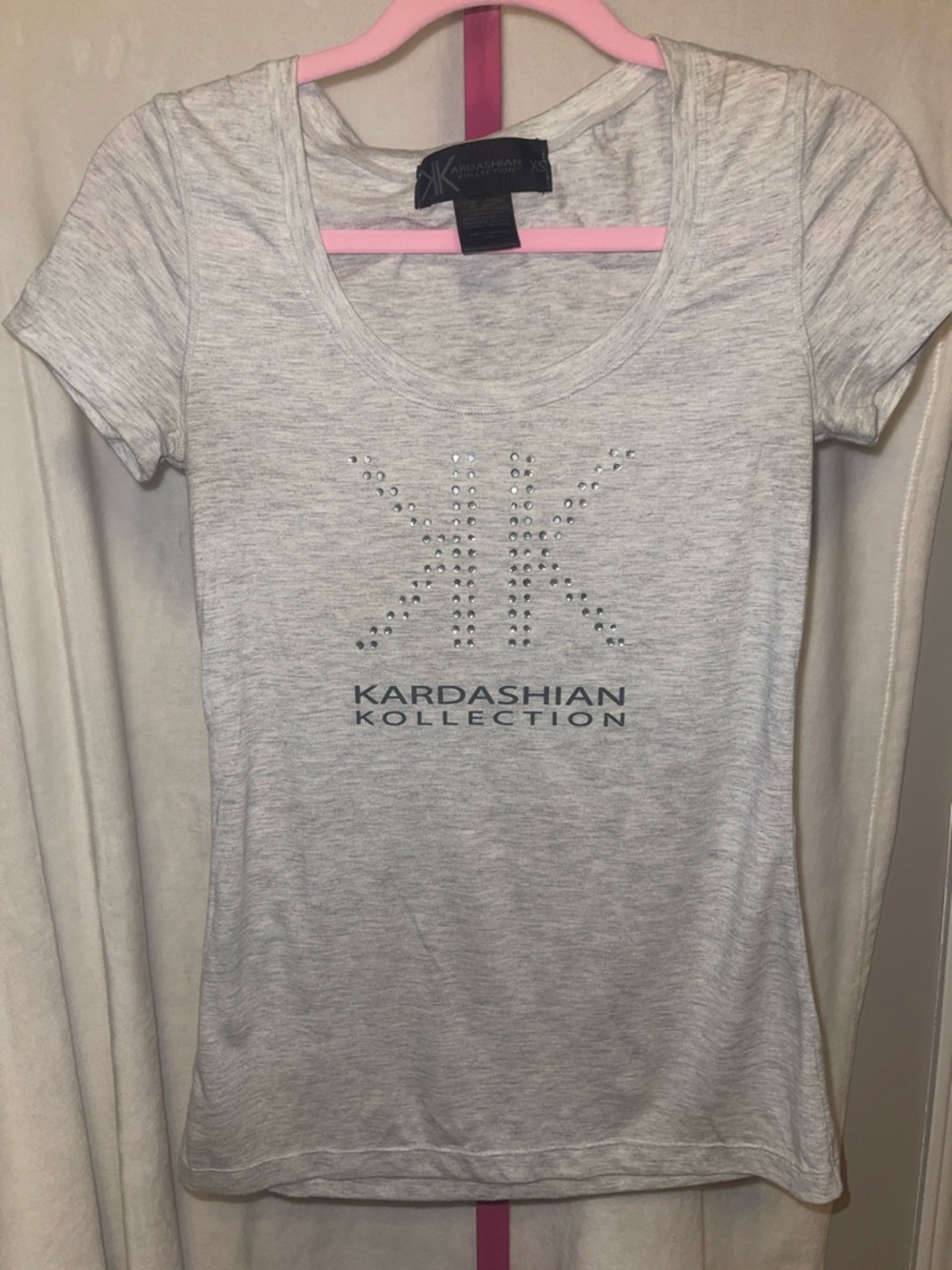 Kardashian Kollection Light Gray Studded Logo Tee